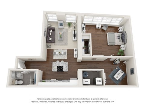 Floor plan for 1 bed, 1 bath, 1038 sqft